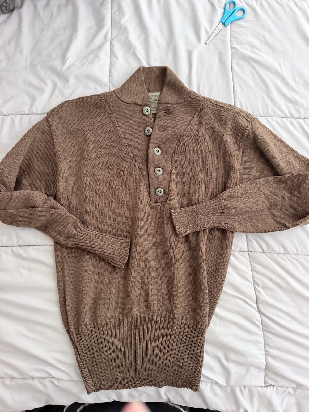 Vintage U.S. military-issue 100% wool button Henley sweater